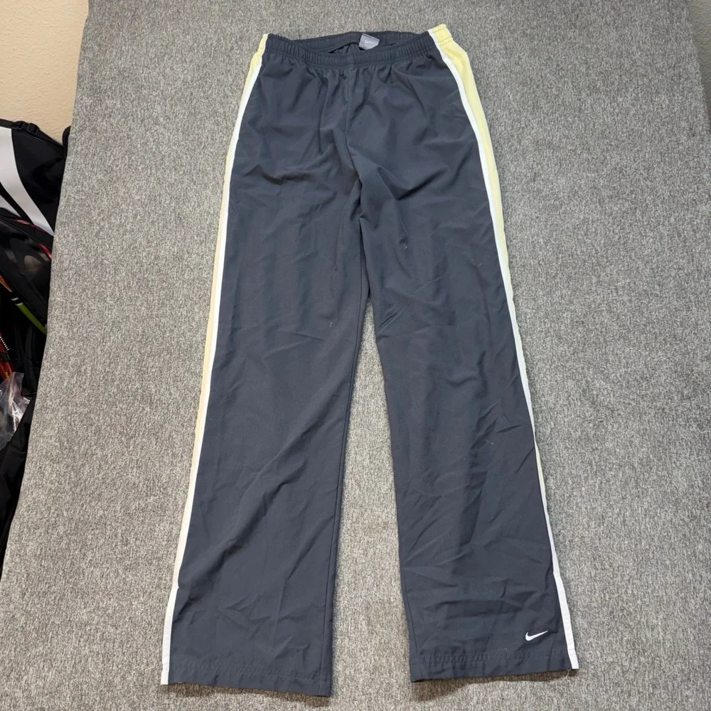 Nike Mens Track Pants Gray Yellow White Side Stripe Athletic Warm Up Medium
